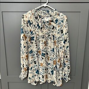 Style & Co. Cream Long Sleeve Ruffled Blouse with Bib Collar